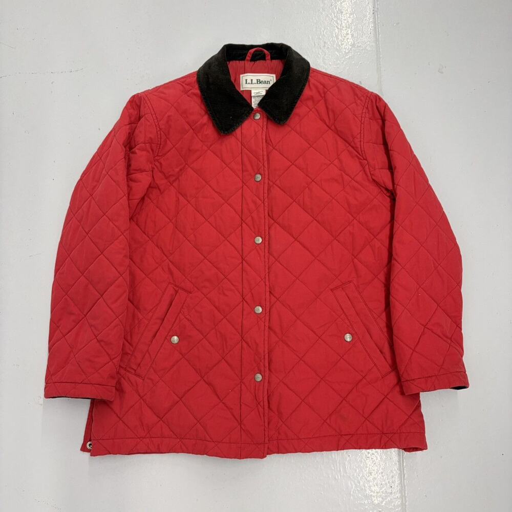 Vintage 90s LL Bean Red Quilted Overcoat Jacket